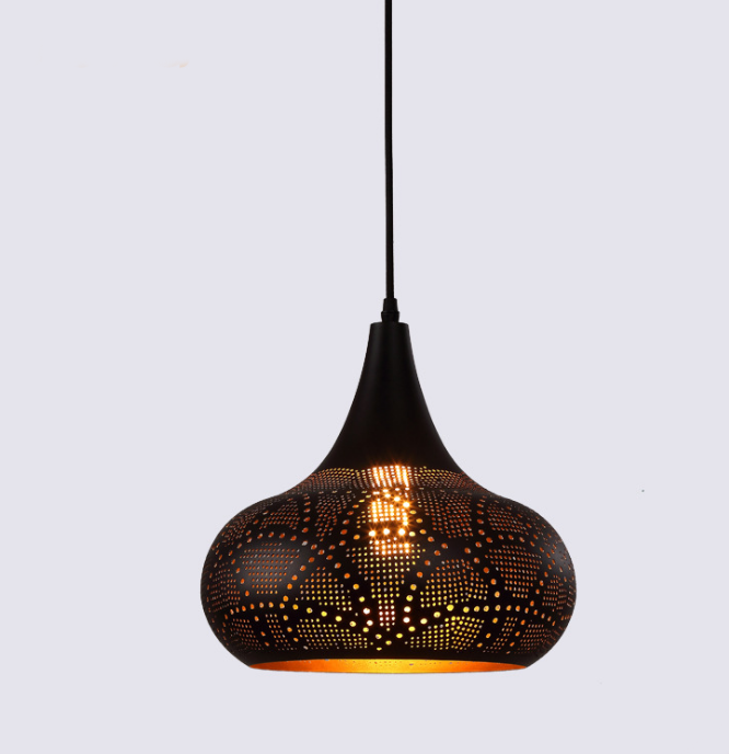 Nordic Wrought Iron Etching Garlic-Shape Pendant Lights for Restaurant or Cafe or Bedroom or Guest Room