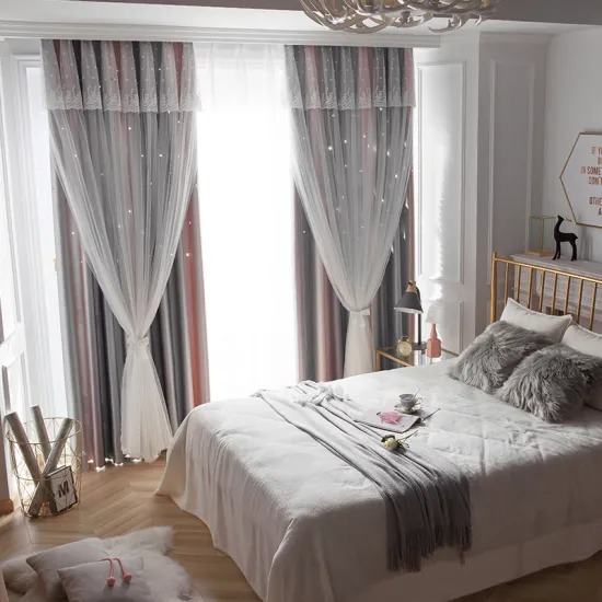 Princess Style Hollow Star Blackout Curtains Finished Custom Bedroom Window Curtains for Girls Room