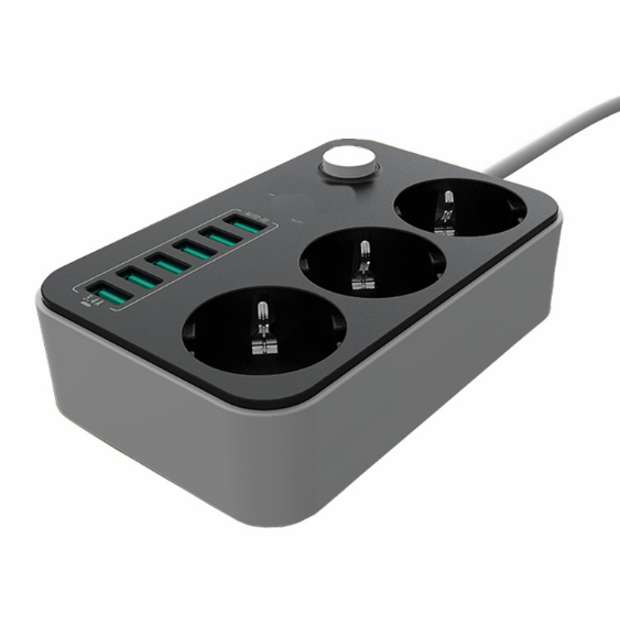Black Electrical Power Extension USB Socket with Switch for Home/Office/Travel