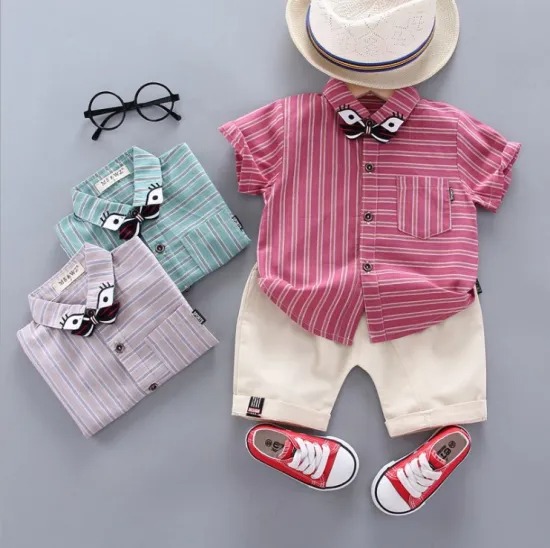 Summer Fashion Striped Short Sleeve Shirt Boys Leisure Suit Kids Clothing