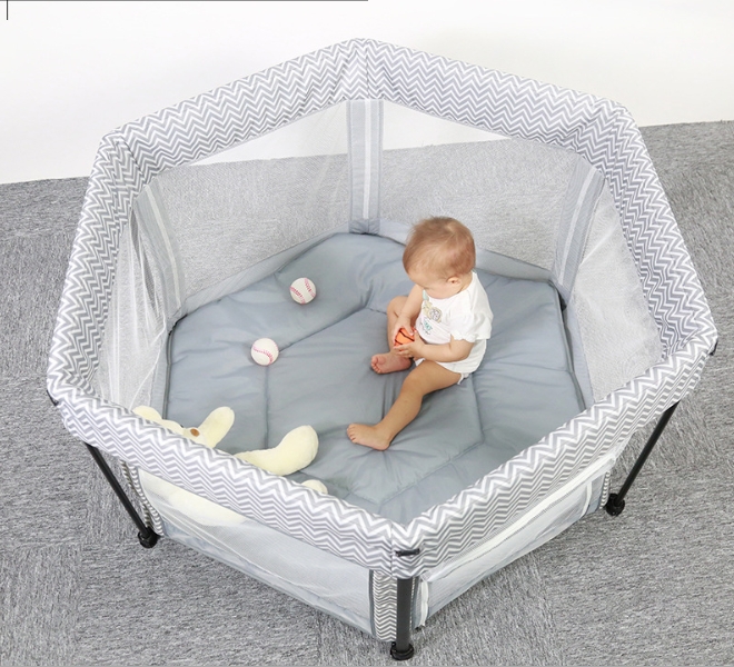 Baby Portable Mesh Playpen Crib Toddler Learns to Crawl in a Hexagonal Folding Crib
