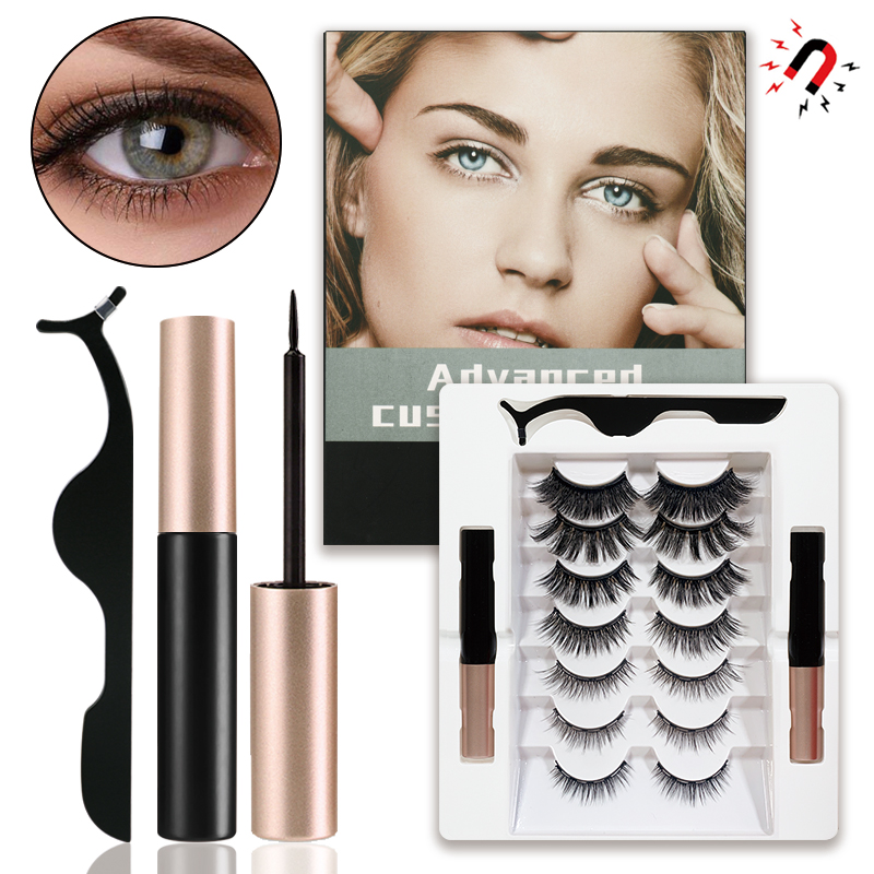 Glue-Free Magnetic Absorption 7 Pairs of Mixed Magnetic Liquid Eyeliner False Eyelashes Set