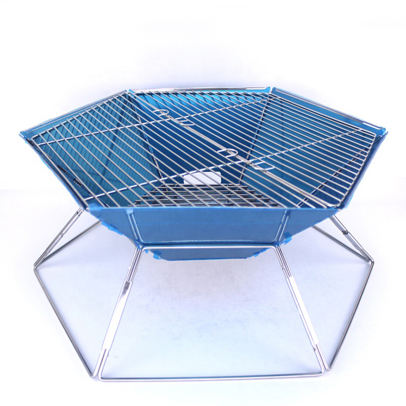 Hexagonal Stainless Steel Barbecue Oven Folding Outdoor Charcoal Oven Suitable for 5-7 People