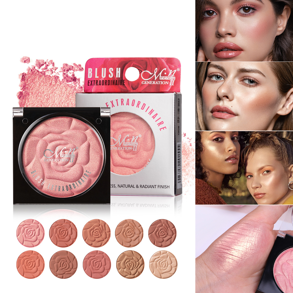 10 Color Petal Blush Monochrom Matte Pearlescent Petal Rouge Natural Professional Repair Shadow Pink Blush