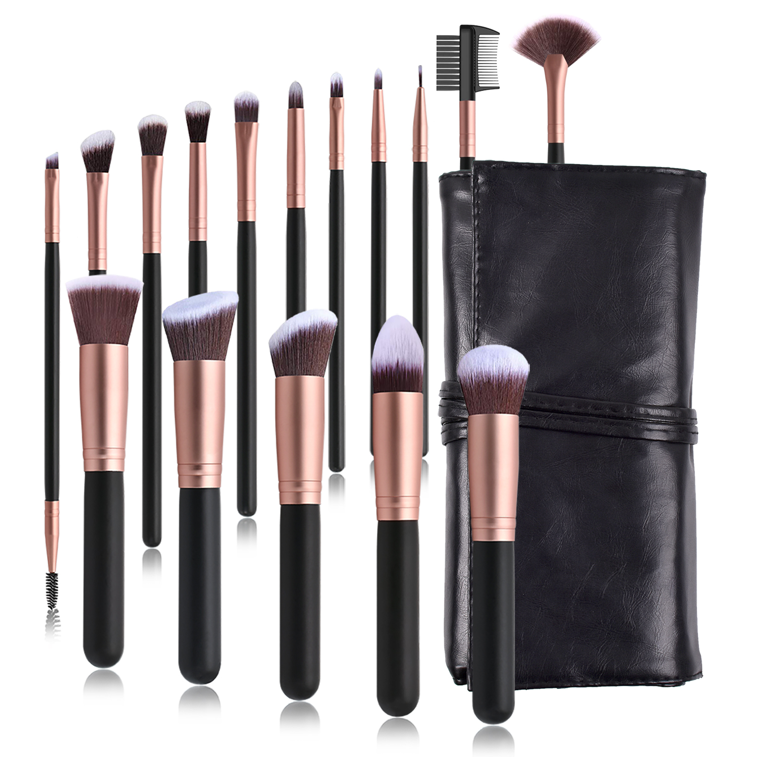 16CS/Set Beauty Synthetic Hair Foundation Face Black Handle Rose Gold Makeup Brush Set