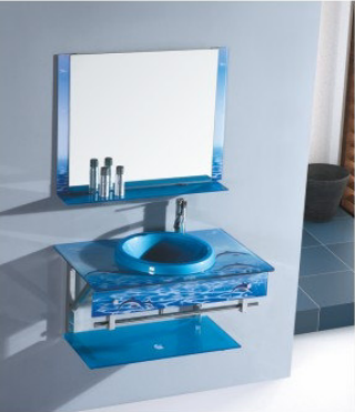 Modern Simple Style Bathroom Sink Vanity Wall-Mounted Glass Bathroom Cabinet