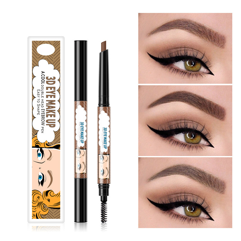 3 Colors Optional Oval Band Brush Non-Marking Waterproof Double-Headed Eyebrow Pencil