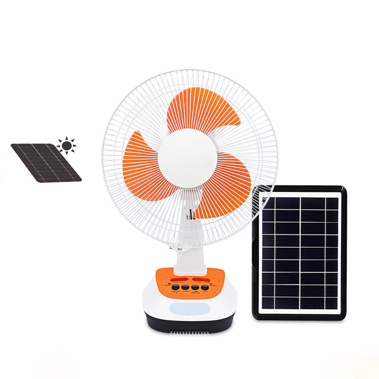 Remote Control Solar Panel 12 Inch Solar Powered Fan Rechargeable Electric Fan with LED Lamp
