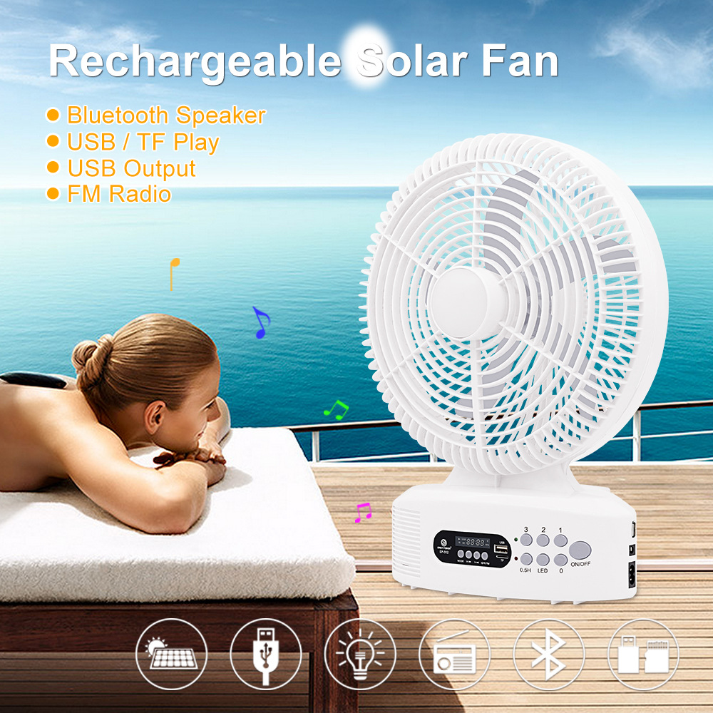 12 Inch Household Outdoor Solar Rechargeable Emergency AC/DC Fan with Lighting Bluetooth Speaker