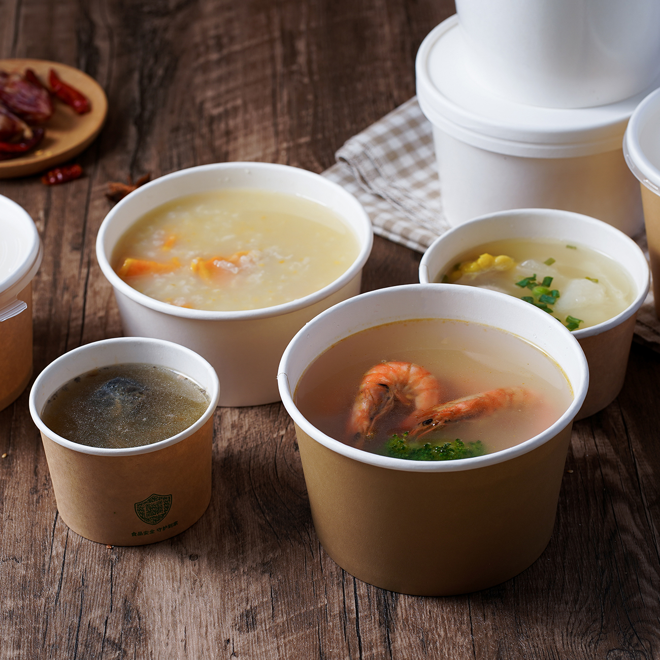 Food Grade Disposable Biodegradable Compostable Kraft Paper Soup Cup