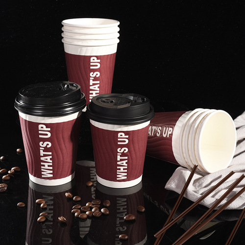 Disposable Deep Embossed Heat Insulation Double Layer Paper Cup Printing Logo