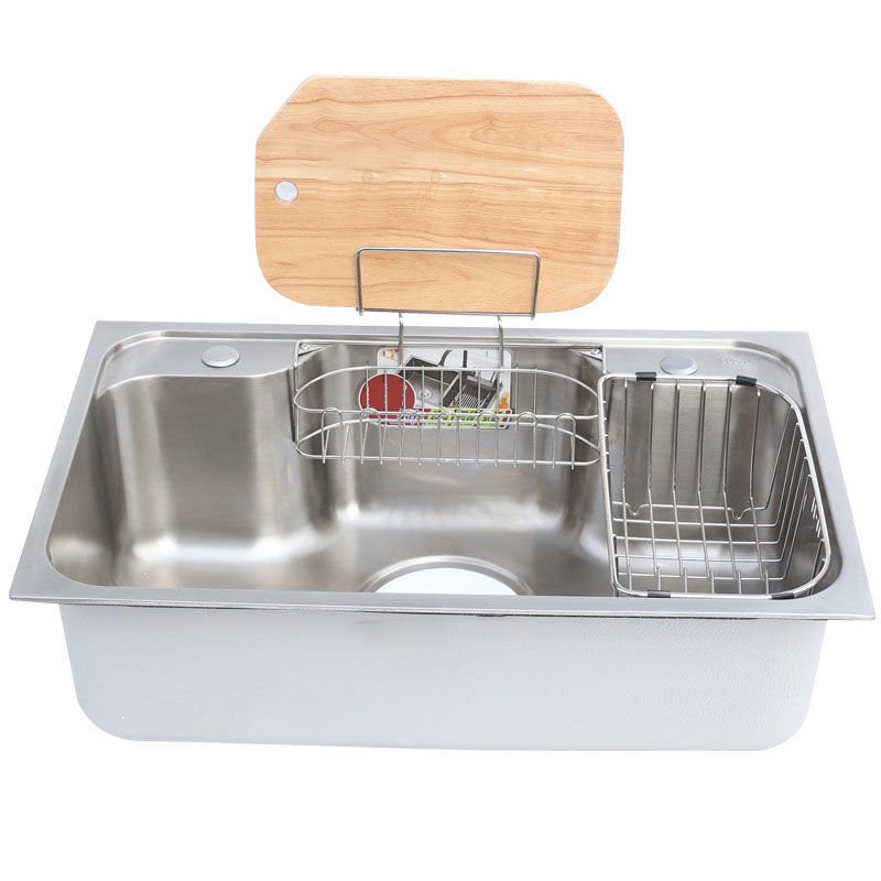 Modern Easy Install Single Bowl Brushed Finish Stainless Steel Square Kitchen Sink With Drain Basket