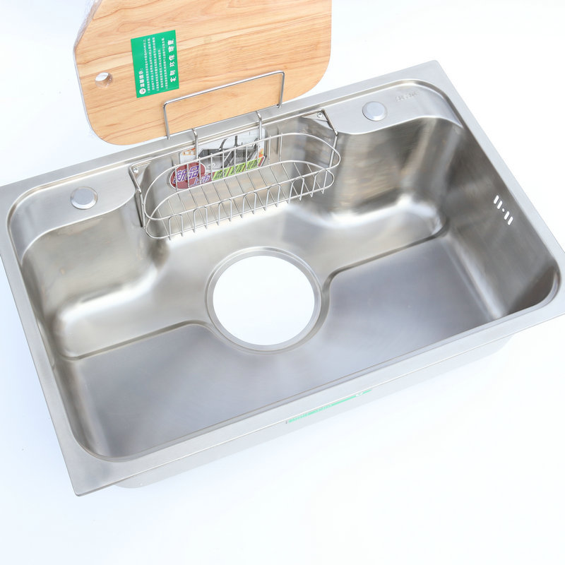 Modern Easy Install Single Bowl Brushed Finish Stainless Steel Square Kitchen Sink With Drain Basket