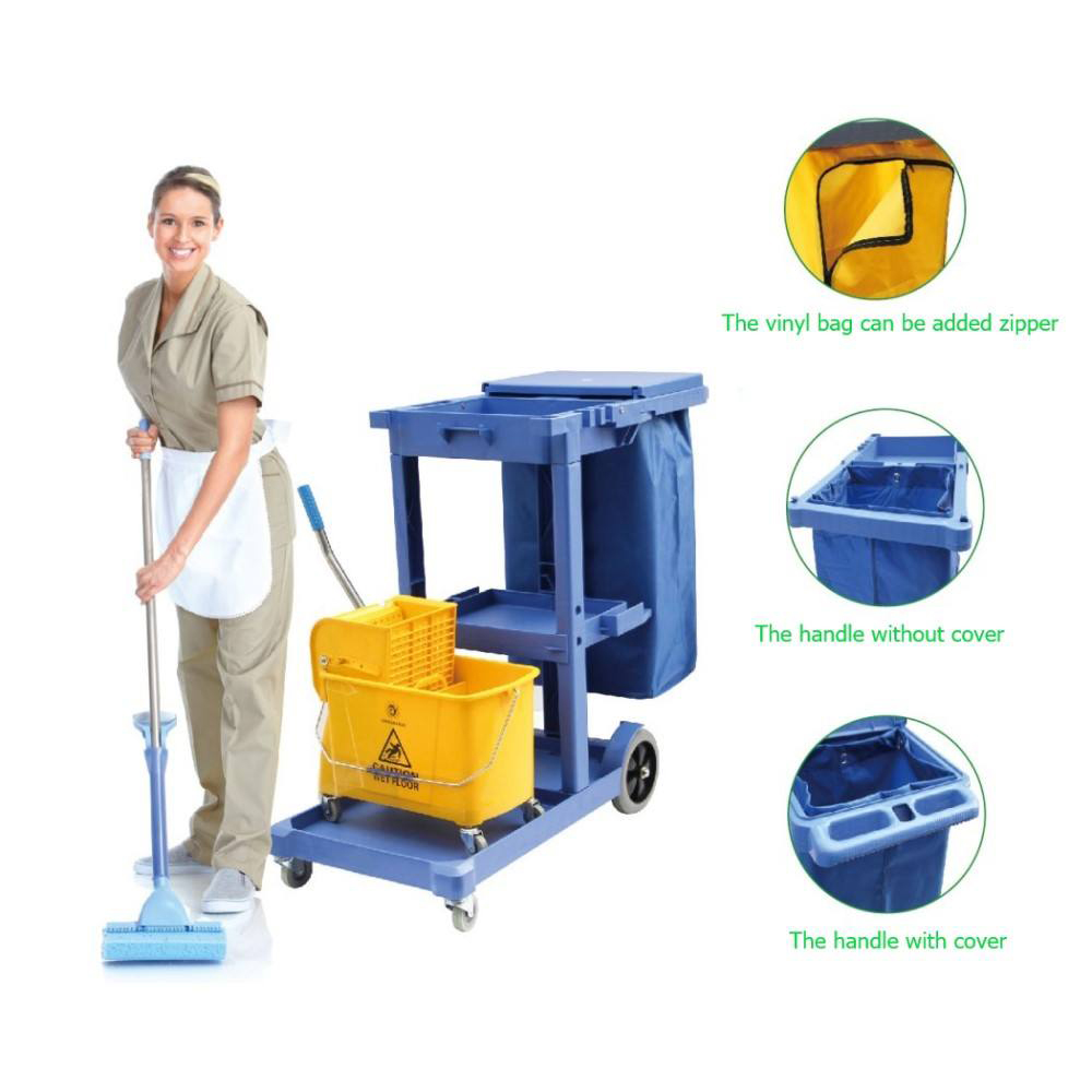 Plastic Hotel Room Housekeeping Multifunction Cleaning Trolley Janitorial Cart