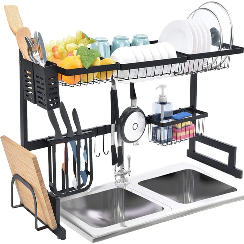 2 Tier Dish Drying Rack Home Kitchen Standing Stainless Steel Storage Holders Kitchen Sink Dish Rack
