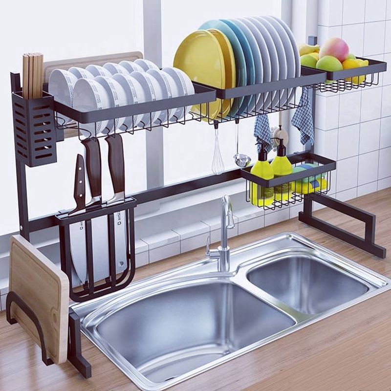2 Tier Dish Drying Rack Home Kitchen Standing Stainless Steel Storage Holders Kitchen Sink Dish Rack