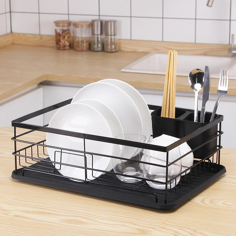 One Layer Dish Rack With Plastic Tray Holding Dishes Kitchen Storage Holder Kitchen Dish Holder