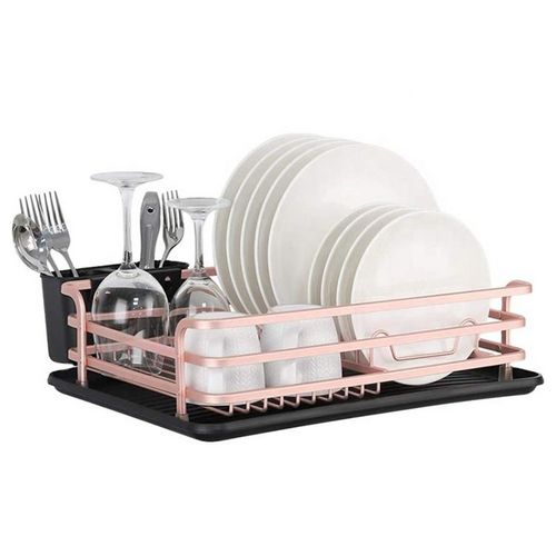 Aluminum Dish Drainer Caddy Removable Cutlery Holder Dish Drainer Drying Rack