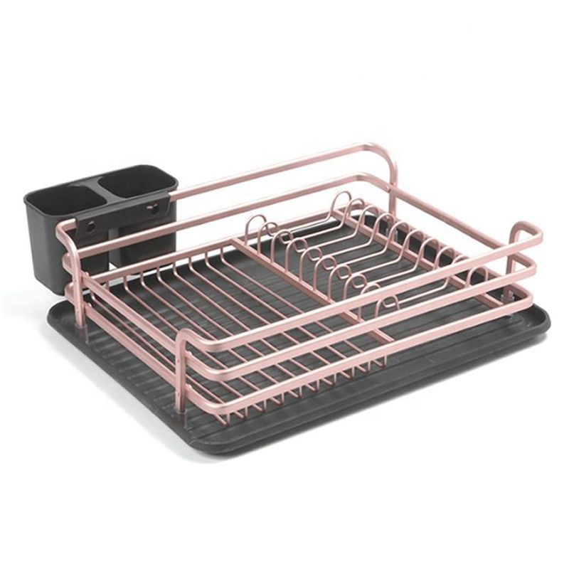 Aluminum Dish Drainer Caddy Removable Cutlery Holder Dish Drainer Drying Rack