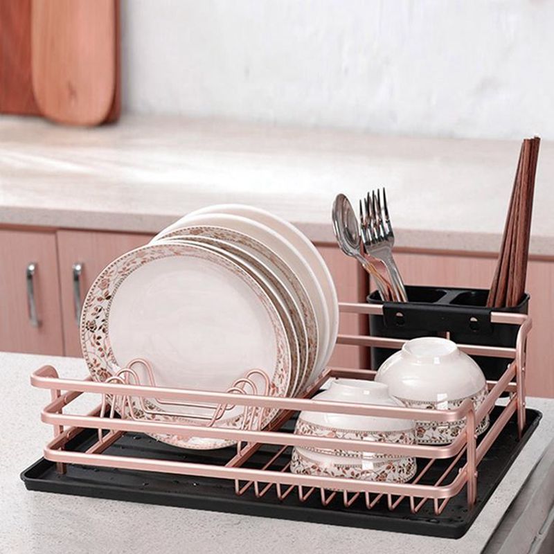 Aluminum Dish Drainer Caddy Removable Cutlery Holder Dish Drainer Drying Rack