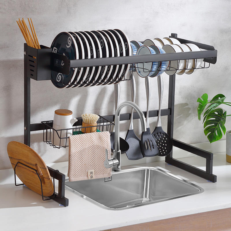 Wholesale Spot Kitchen Accessories Plastic Stainless Steel Tableware Drain over Sink Dish Drying Rack