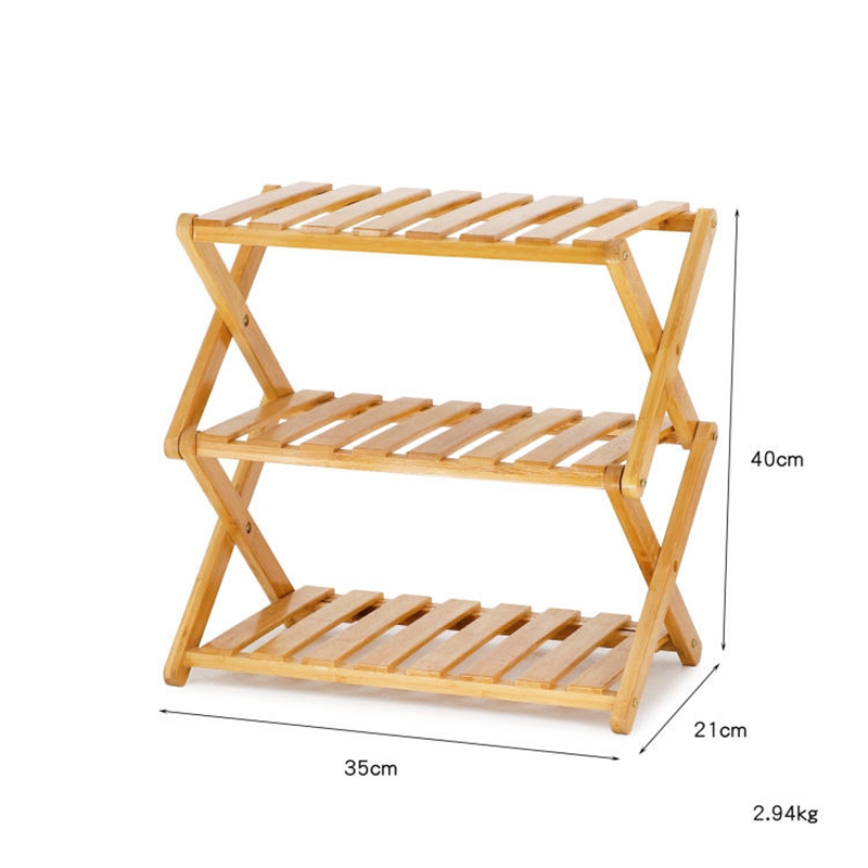 Bamboo Wooden Foldable Portable 3 Tier Multifunctional Organizer adjustable Folding Shoe Rack