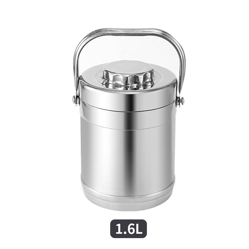 Stainless Steel Heat Preservation Pot Three-layer Lunch Bucket Adult Student Drum-shaped Pot
