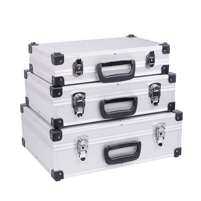 Silver Hard Toolcase Lockable Tool Organizer Storage Box Aluminium Flight Case Toolbox