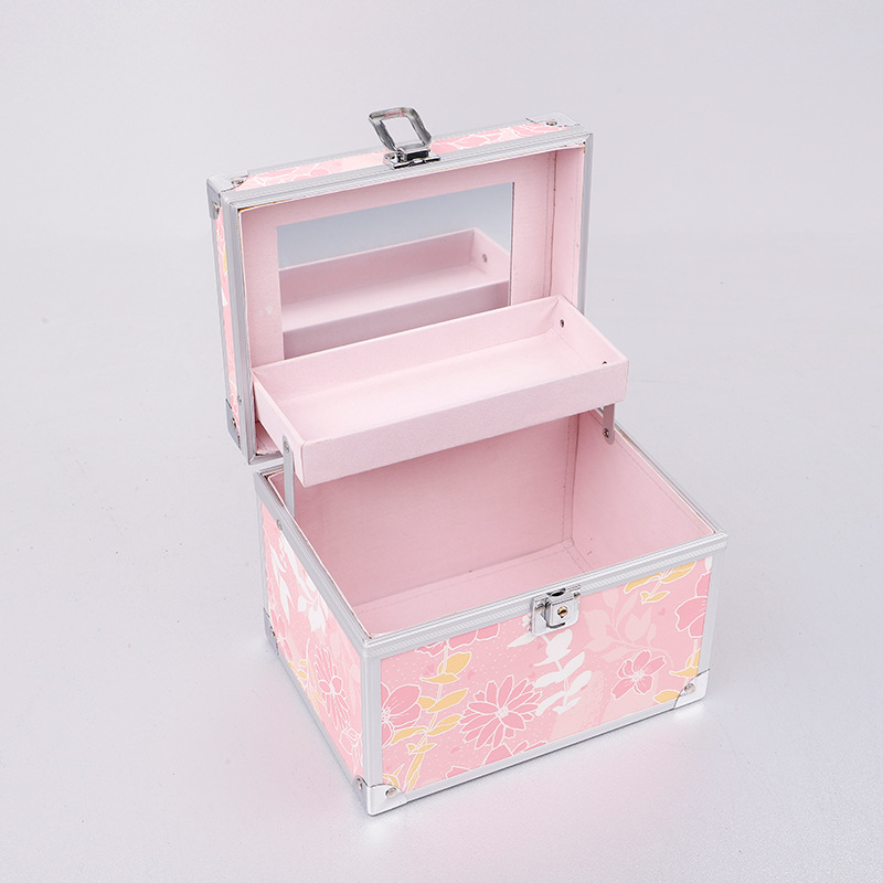 Makeup Train Case Portable Makeup Case Cosmetic Organizer Box 2 Trays Travel Makeup Storage Case