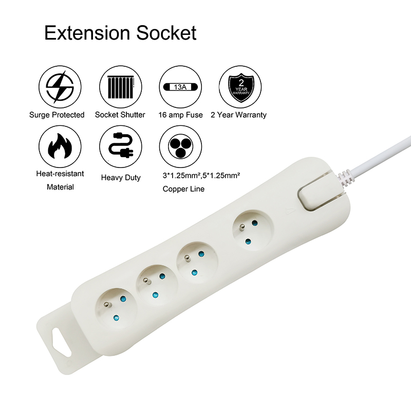 Long Length extension socket power strip with switch