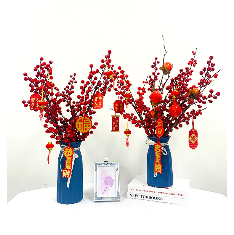 Holiday Decoration Christmas tree DIY Accessories Long Branch Plant with Stem foam Berry Christmas Red Berry Flower