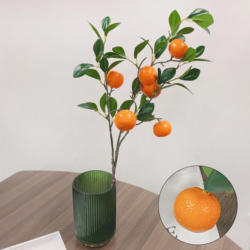 Realistic Simulation Foam Four Head Persimmon Branch Polystyrene Material Plant Fruit for New Year Decoration