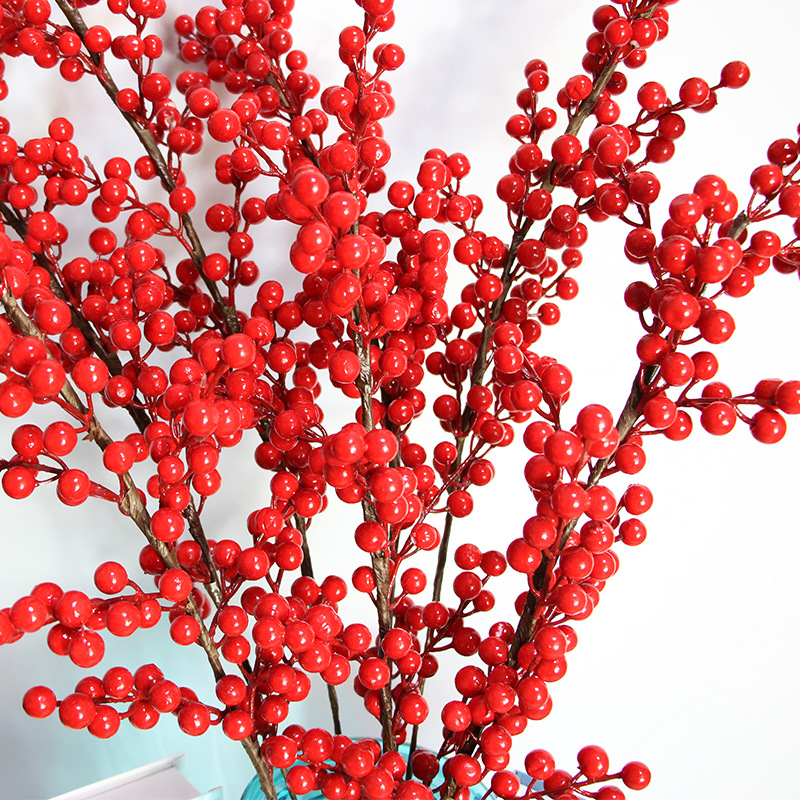 Christmas Atmosphere Layout Supplies Flowers Red Fruit Artificial Holly Plastic Holly For Decoration