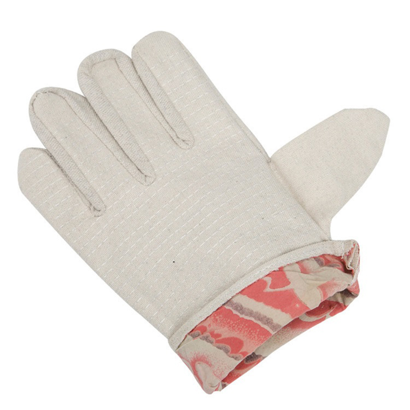 Knit Wrist White Cotton Canvas Garden Work Protective Glove Fleece Lining Safety Gloves