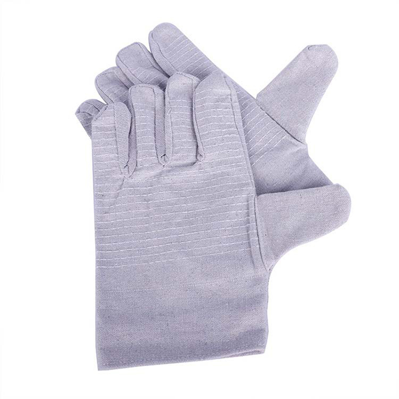 Knit Wrist White Cotton Canvas Garden Work Protective Glove Fleece Lining Safety Gloves
