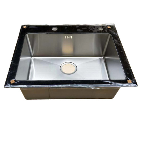 Kitchen Handmade Basin Glass Panel Single Trough 304 Stainless Steel Sink