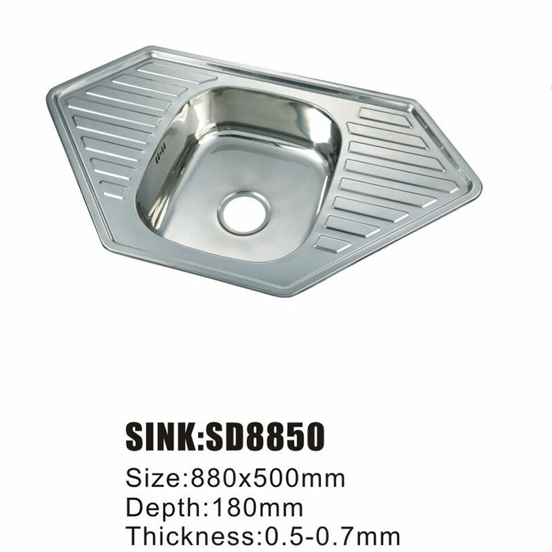 Left Right Panel Single Basin Polished Surface Kitchen Sink