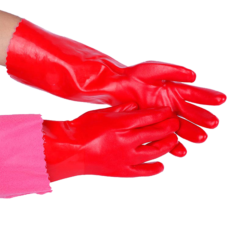 Long Red PVC Gloves Chemical Resistant Oil Resistant Work Glovess