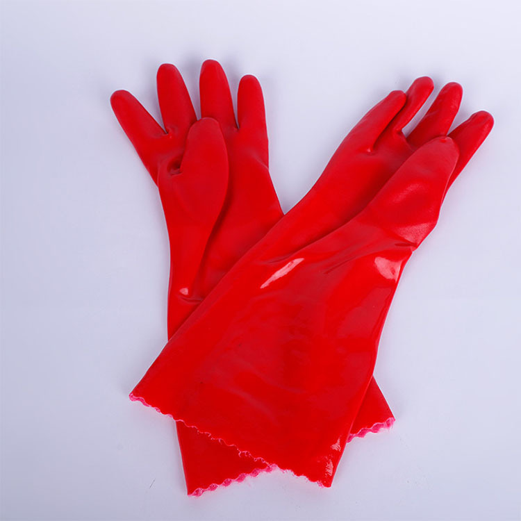 Long Red PVC Gloves Chemical Resistant Oil Resistant Work Glovess