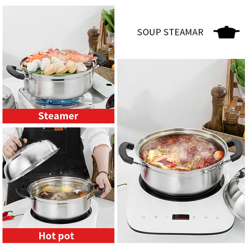 304 Stainless Steel Steamer Multi-function Soup Steamer Hot Pot Large Capacity Household Soup Pot