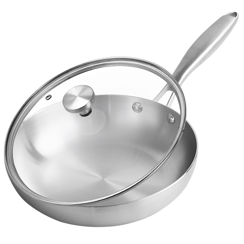 Uncoated Wok for Domestic Use 304 Stainless Steel Wok Cooking Induction Cooker Special Pan