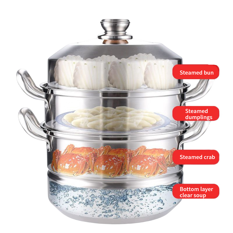 Multi functional household steamer thickened double bottom soup pot 304 stainless steel steamer