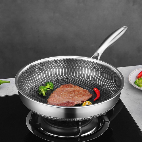 304 stainless steel frying pan, double-sided honeycomb frying pan, household anti sticking pan, flat pan, steak, double-sided frying pan