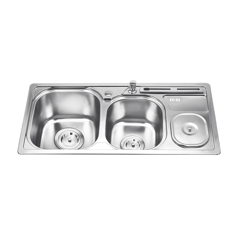 Stainless Steel Sink Household Kitchen Double Trough Vegetable Washing Basin with Drain Board