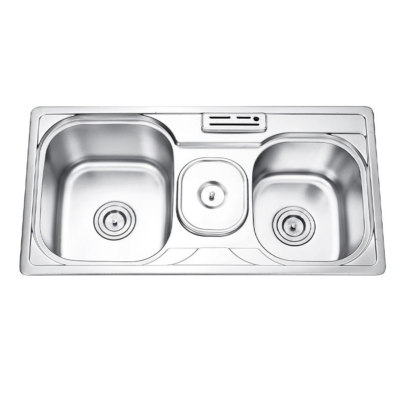 Stainless Steel Sink Household Kitchen Double Trough Vegetable Washing Basin with Drain Board