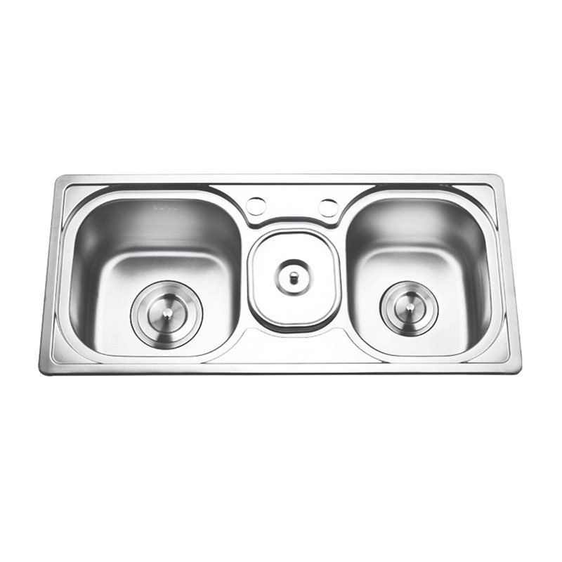 Stainless Steel Sink Household Kitchen Double Trough Vegetable Washing Basin with Drain Board