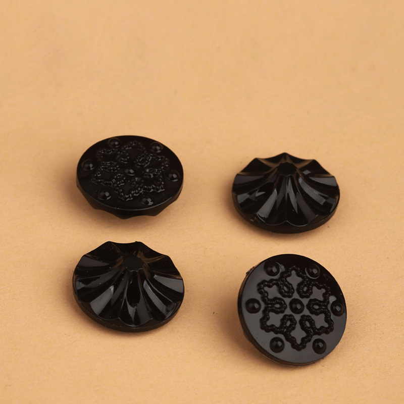 Plastic Black Pattern Raised  Shirt Cardigan Chiffon Round Button