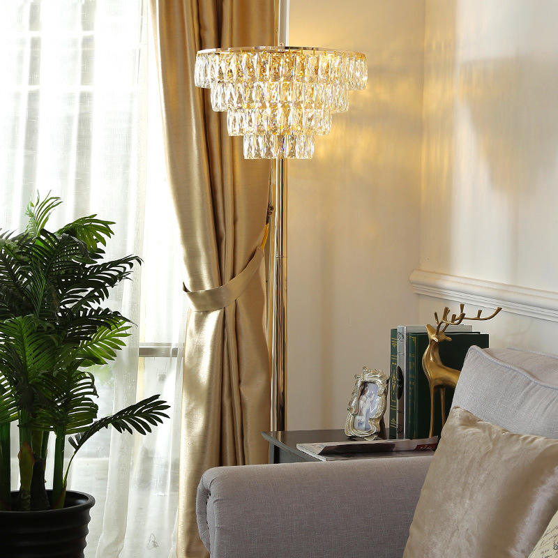 Modern Corner Standing Luxury Gold Crystal LED Floor Lamp