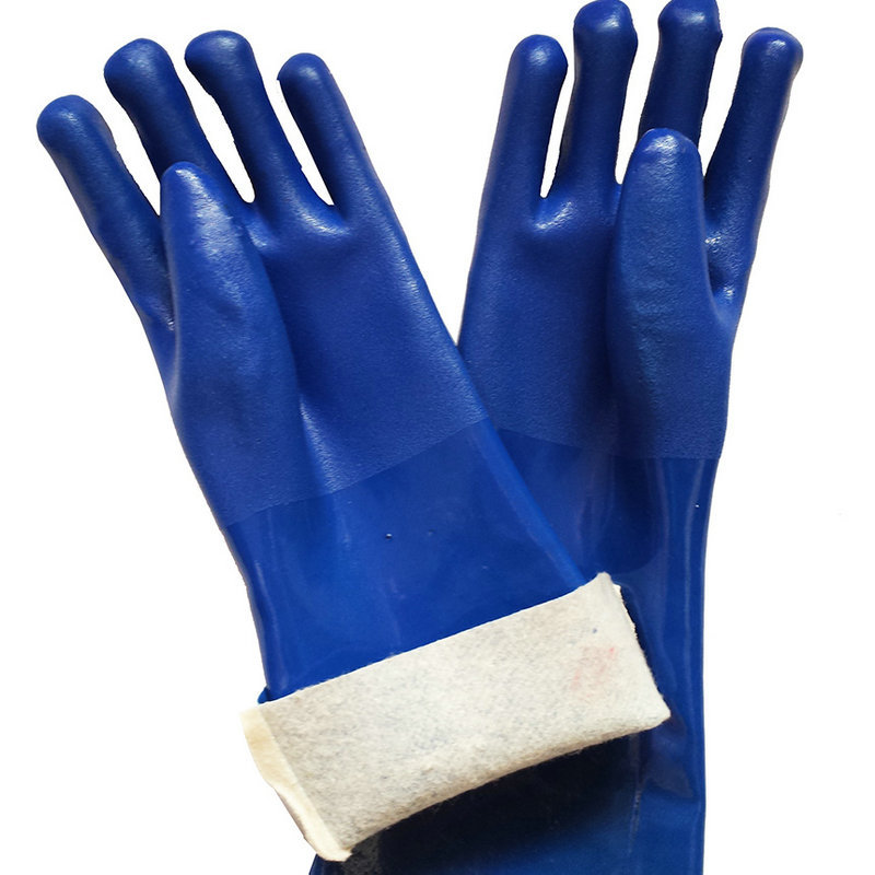 40cm Blue Frosted PVC Plastic Non Slip Work Gloves