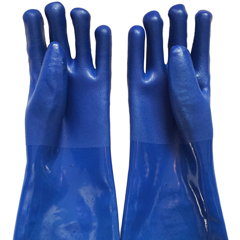 40cm Blue Frosted PVC Plastic Non Slip Work Gloves
